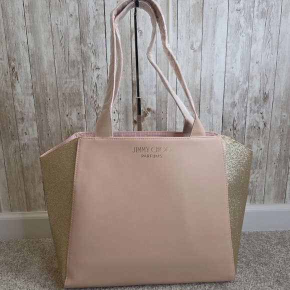 Jimmy Choo Blush Pink and Glitter Gold Tote - Picture 1 of 9